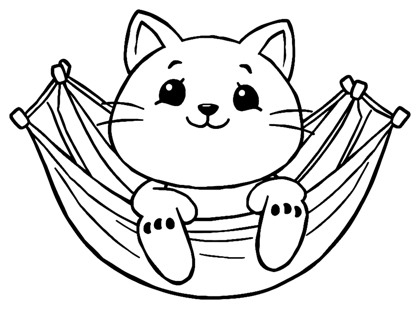 Page à colorier : chat dans un hamac