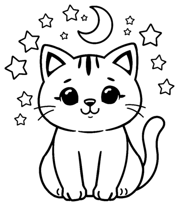 Page à colorier : chat sous les étoiles