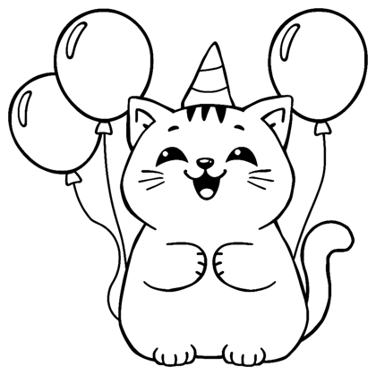 Page à colorier : chat avec des ballons